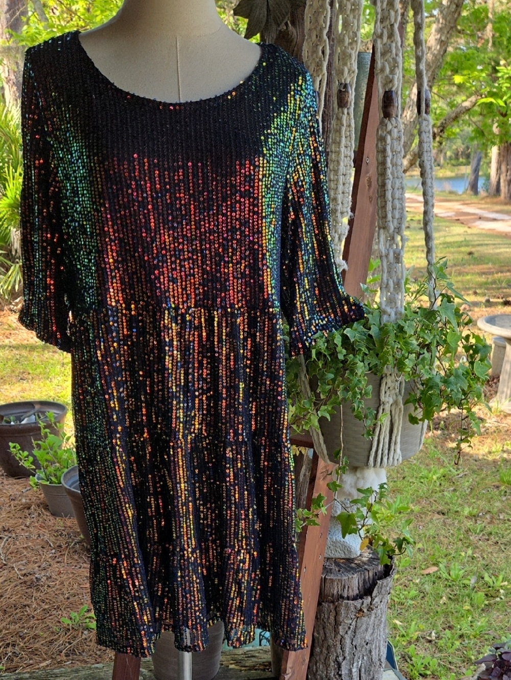 Black Dress With Rainbow Sequin Finish Size Extra Large